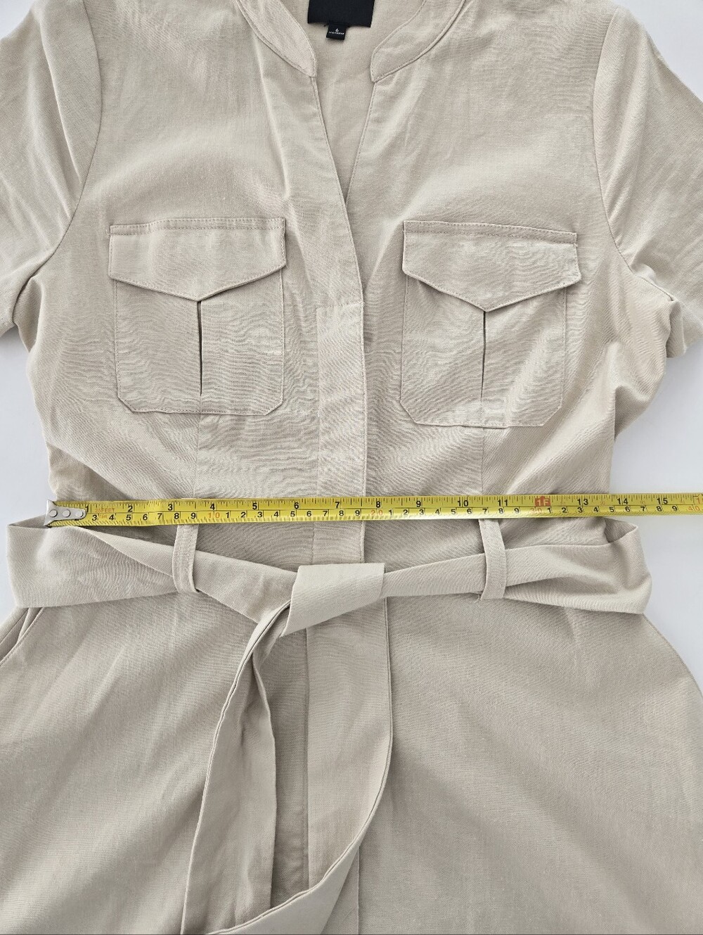 Alex Marie Beige Midi Shirt Dress with Tie Waist Size 6 - Picture 10 of 13
